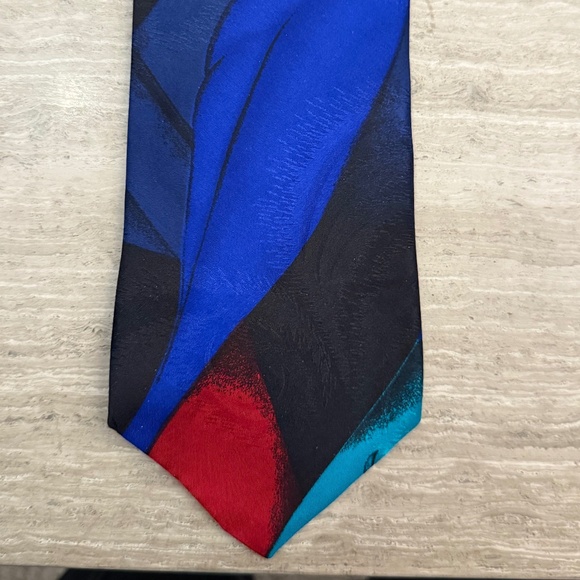 Zylos George Machado Silk Tie Print Abstract Multi-Colored Extra Long 63" Tie - Picture 6 of 8